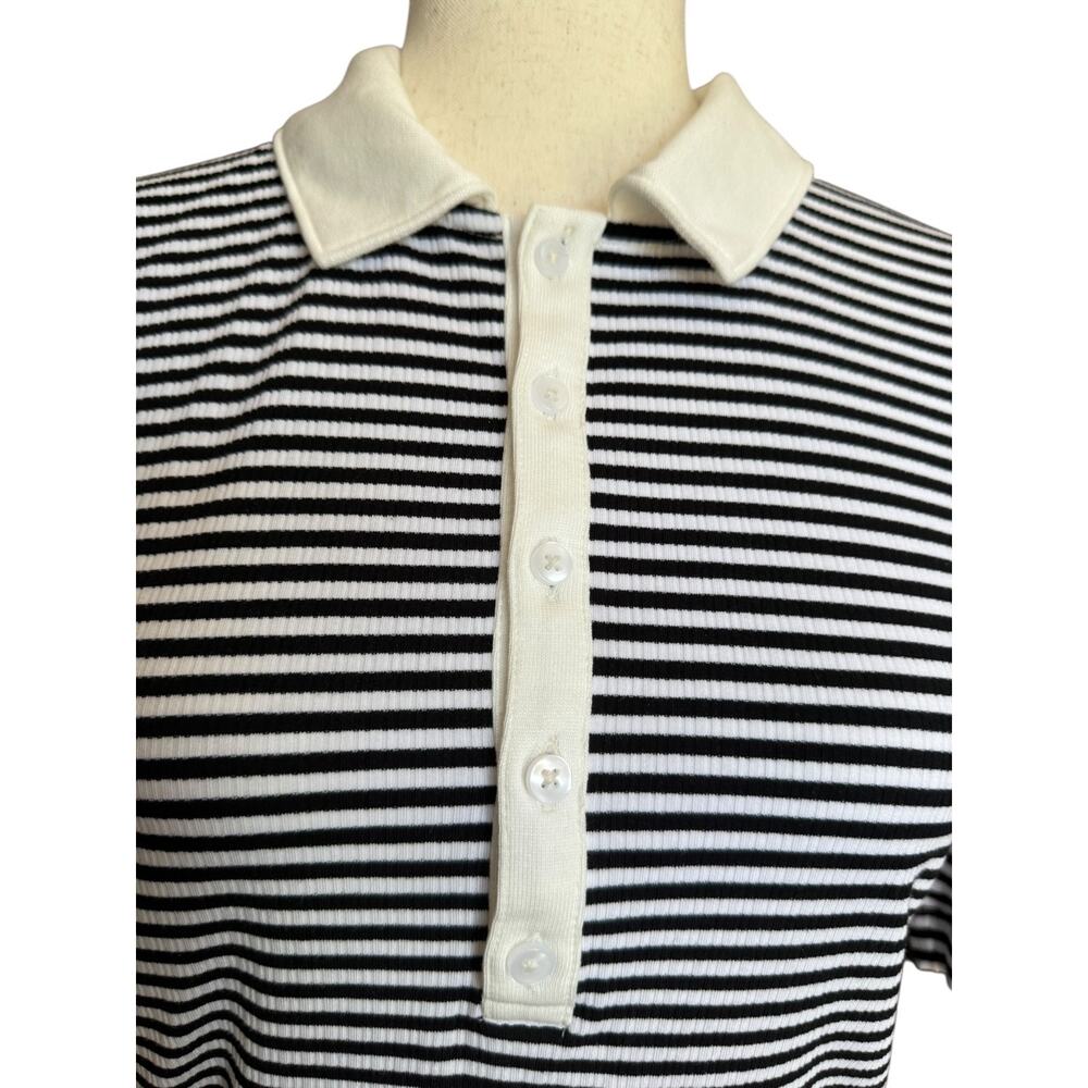 Spanx Striped Polo Top Black White Stretch Stretch Fit Short Sleeve Size M NWT - Picture 2 of 6